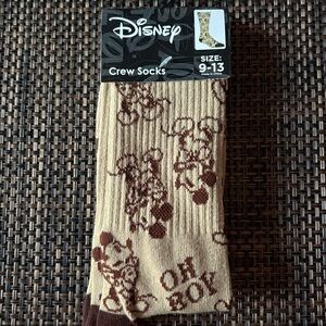 Disney Beige and Brown Mickey Mouse Crew Socks NWT